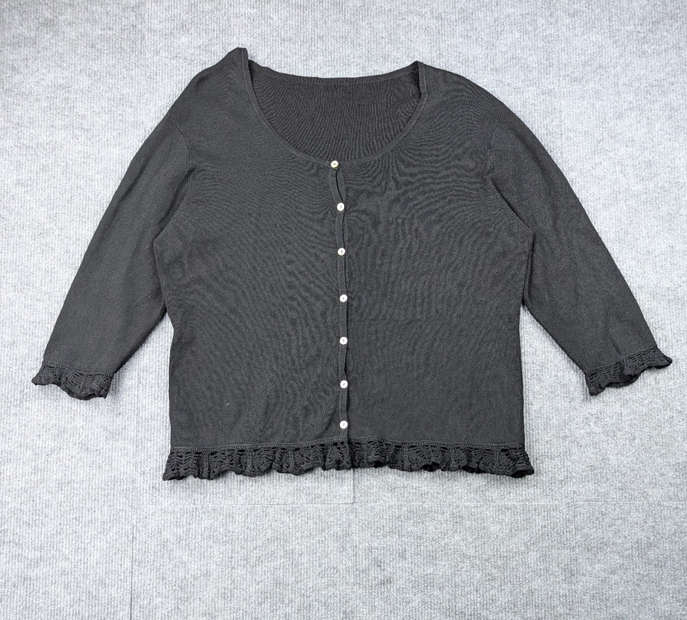 Vintage Cardigan Womens Large Crochet Lace Trim Whimsigoth Dark Cottage Capsule
